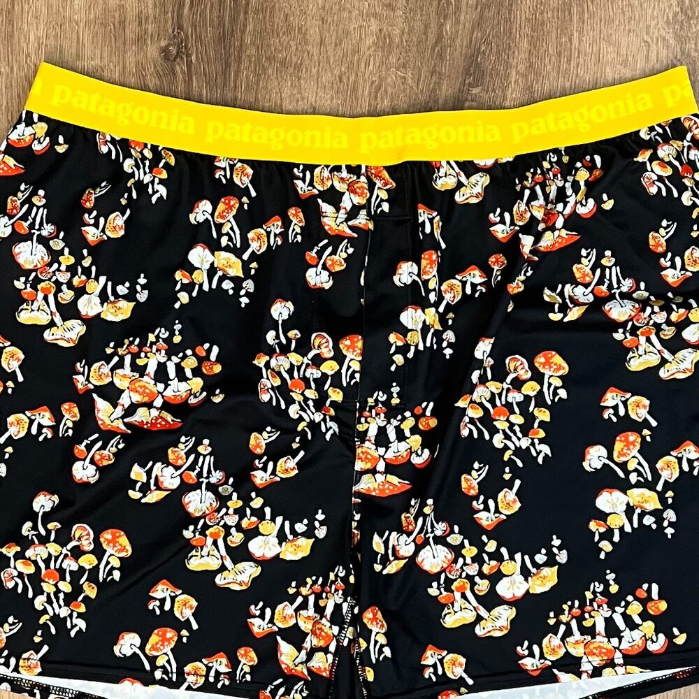 Patagonia Black Boxer Briefs with Yellow Waistband and Orange Mushroom Print